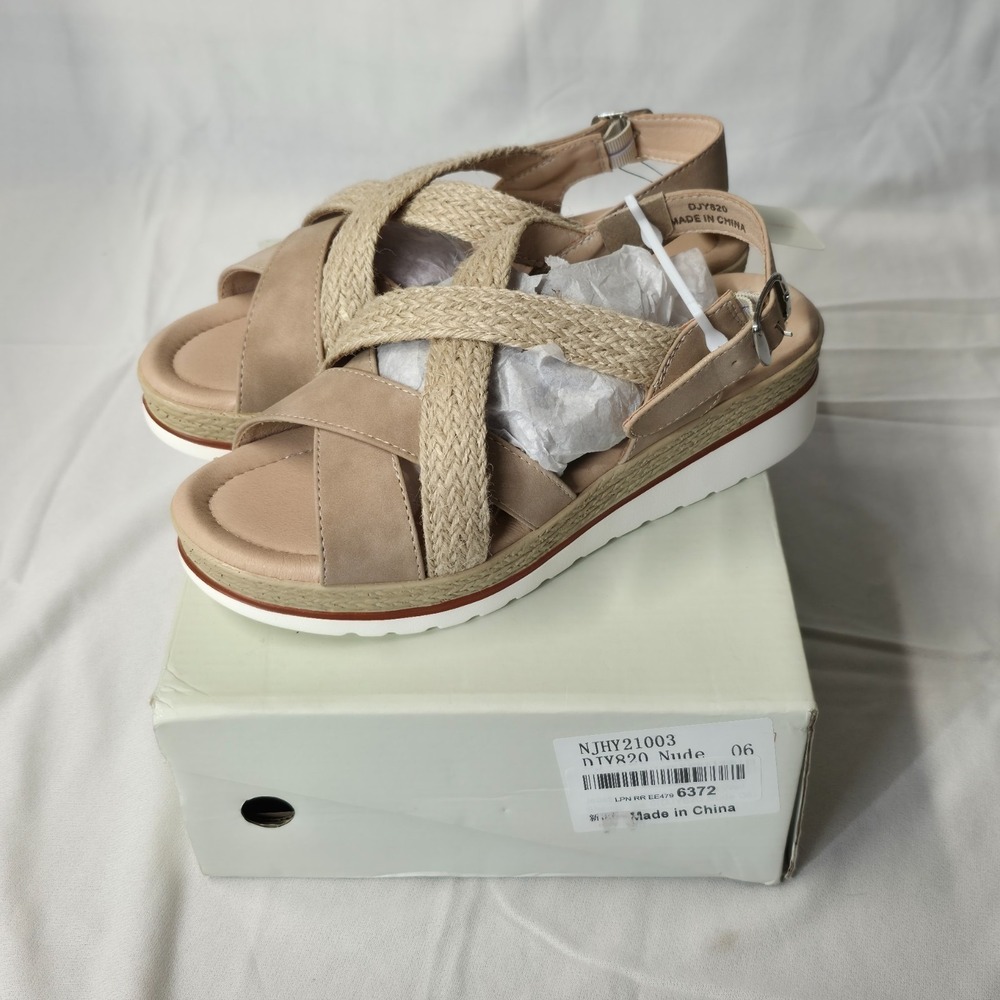 Jeossy Women's Espadrille Wedge Nude Sandals Size 6 New In Box